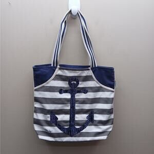 Paul Brent Sun 'N' Sand Nautical Anchor Striped Canvas Tote Shoulder Beach Bag
